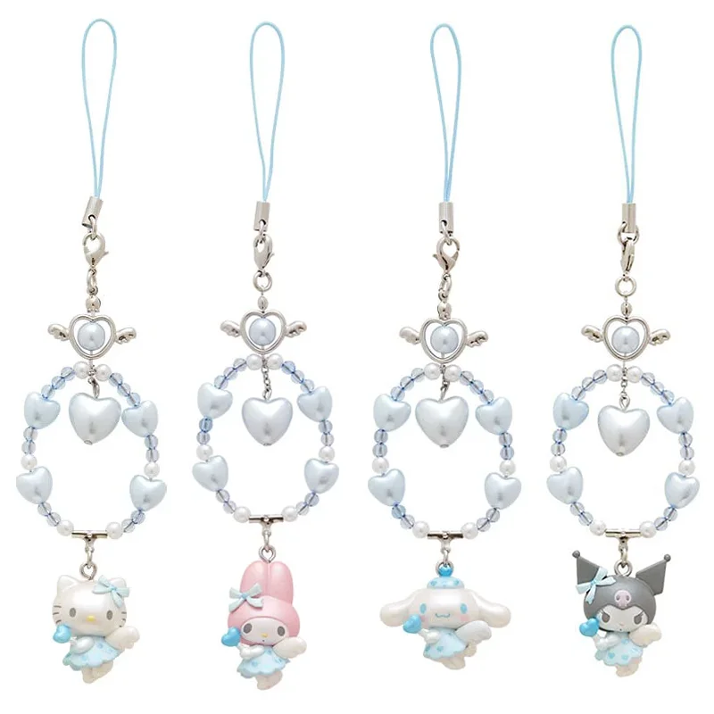 

Sanrio Phone Strap Dream Angel Series Pearl Heart Pendant Mobile Phone Charm For Women Hello Kitty My Melody Kuromi Holiday Gift