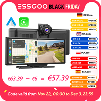 ESSGOO 10.26 Car DVR 4K Camera Wireless Carplay Android auto Ai Screen Dash Cam Dual Len Video Recorder GPS Navigation Dashboard