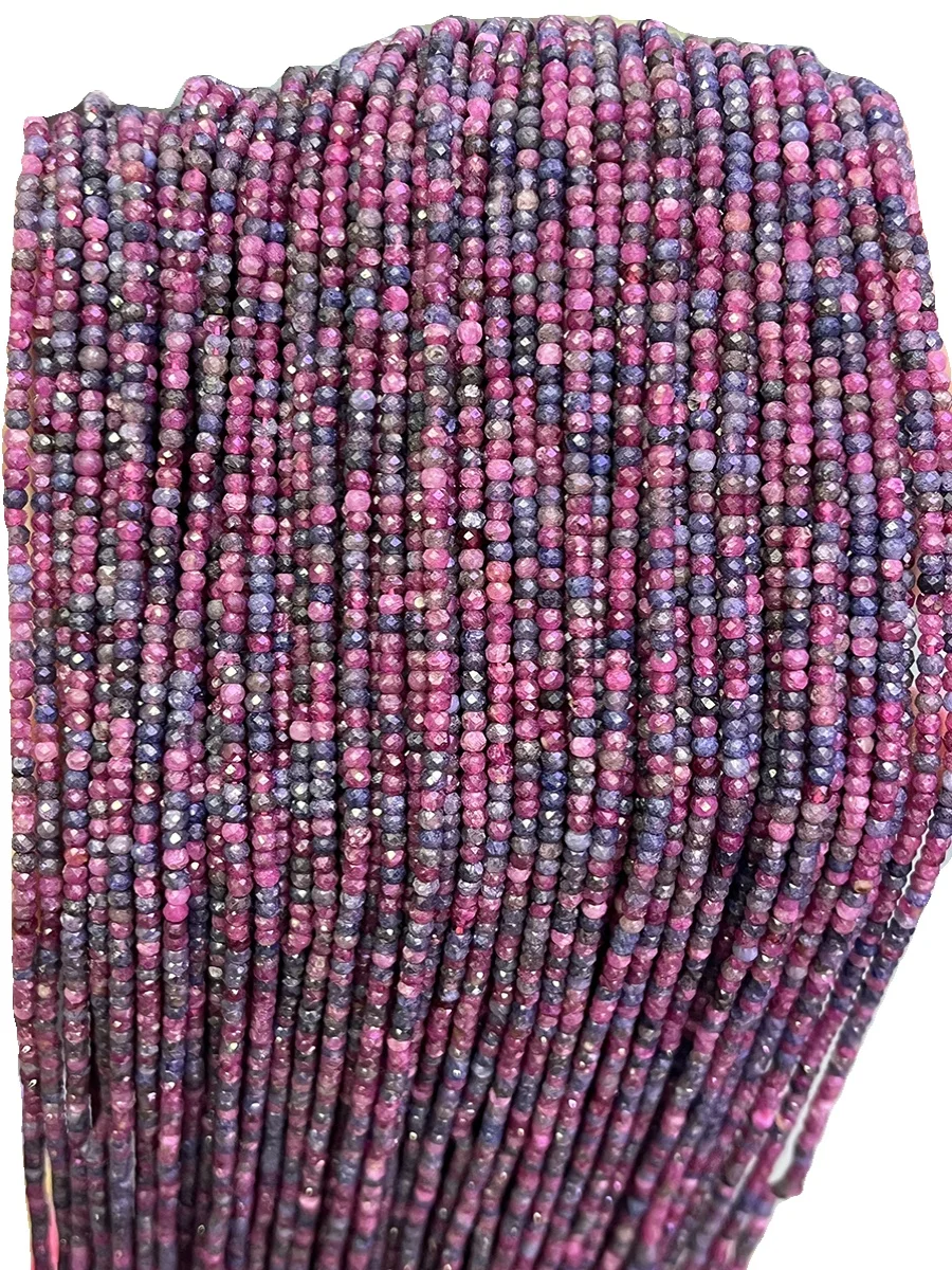 

2x3mm Natural ruby and sapphire Faceted Round Gemstone Beads 15"