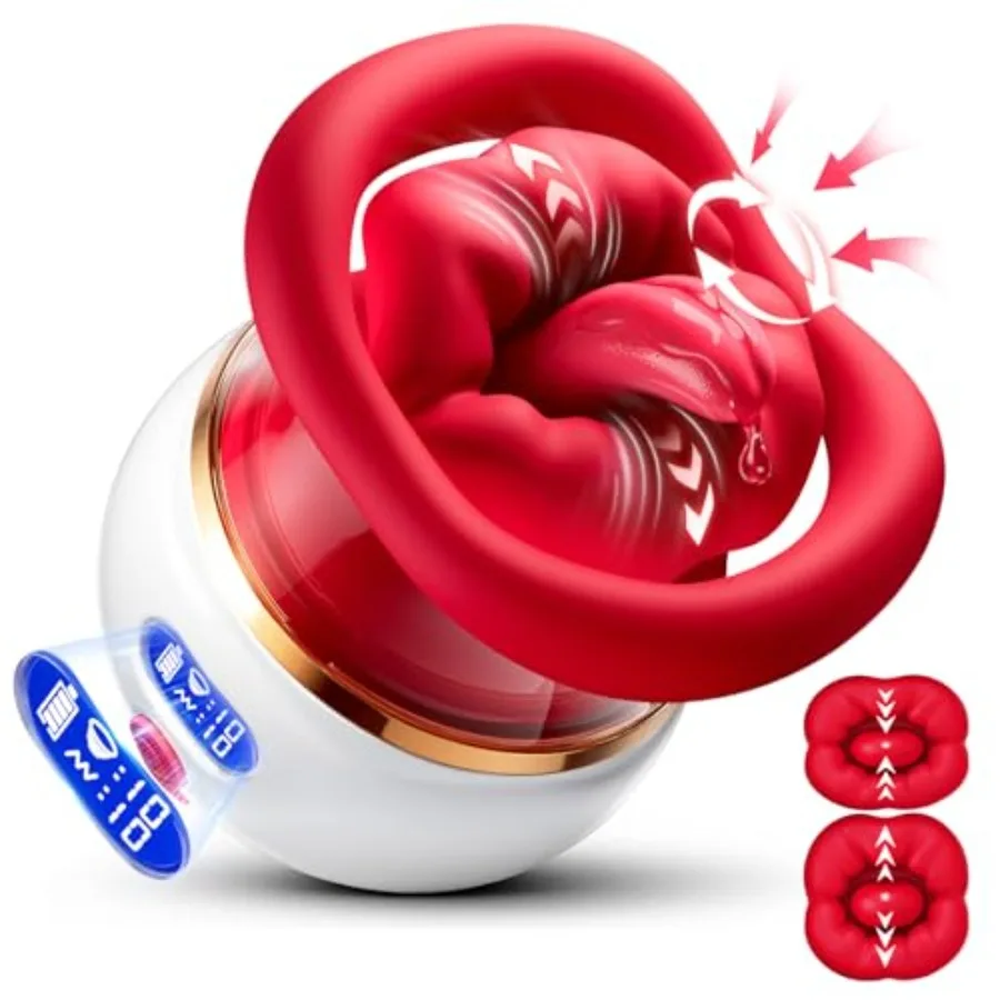 Sucking Vibrator Rose Sex Toy - 5 in 1 Kiss Lover Women Sex Toys Mouth Vibrator Tongue Toy with LCD, 10 Sucking and 10 Tongue L