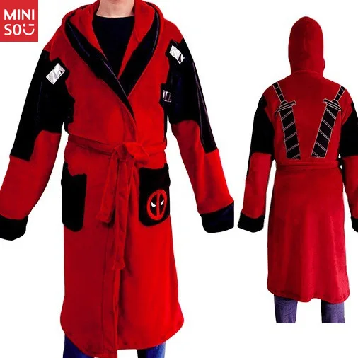 

Miniso Deadpool Peripheral Bath Towels Bathrobes Deadpool Gown Bathrobes Pajamas Coral Fleece Bathrobes