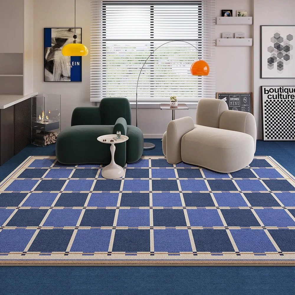 Living Room Mat Blue Checkerboard Plaid Carpet Non-slip Large Area Rug Coffee Tables Floor Mats Bedroom Rugs Decorate 카페트 거실 대형