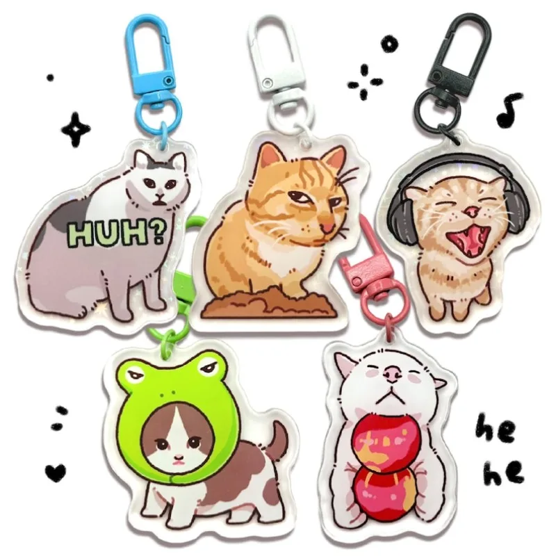 Llavero de acrílico con diseño de meme de gato, divertido y lindo, regalo para amantes de los gatos, con motivos de Huh Cat, Mr. Fresh, Headphones, Frog Hat, Two Apple Cat y Anime