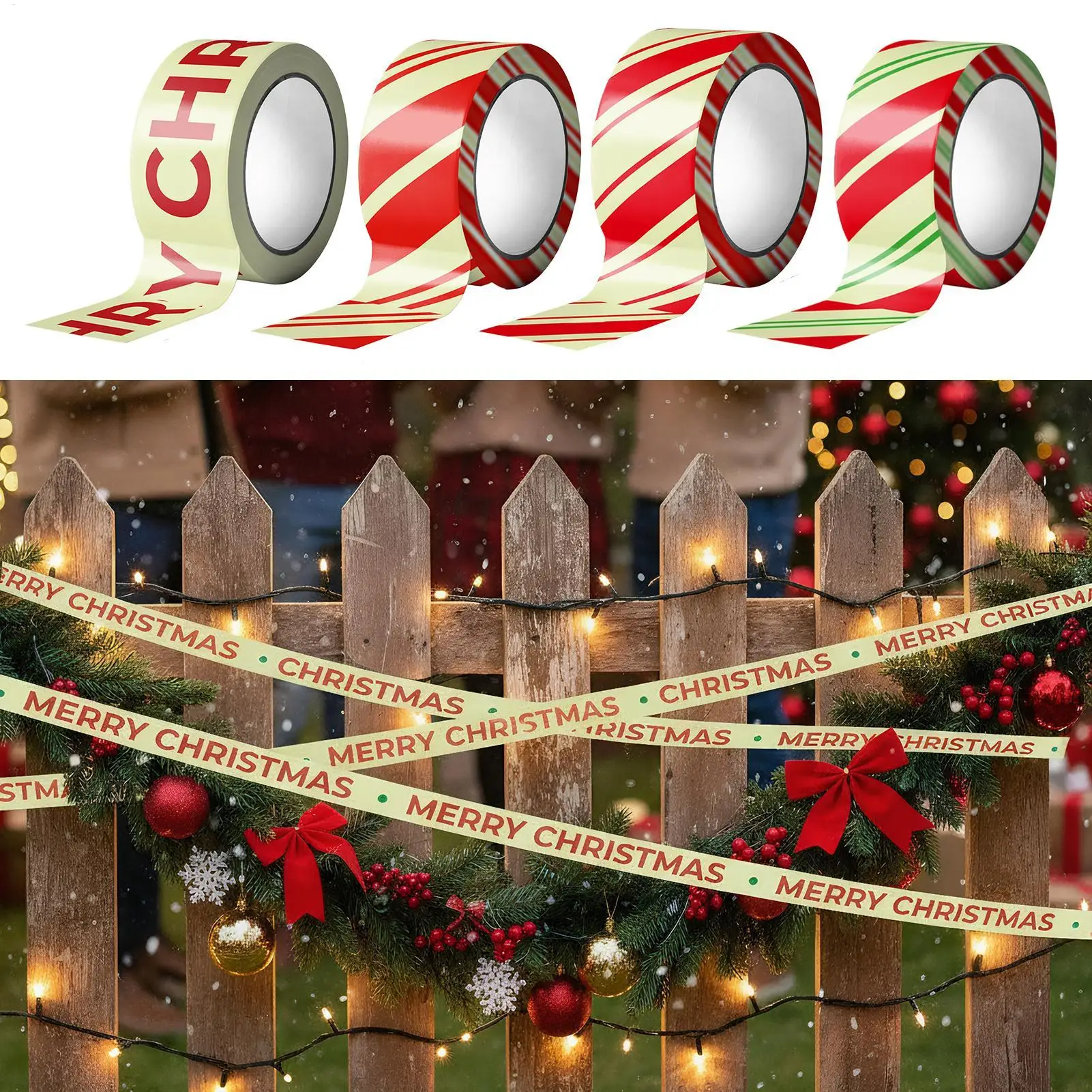 Christmas Caution Tape 16.4ft Glow in Dark Decorative Warning Barricade for Party Wedding Garden Pathway Indoor Outdoor Decor