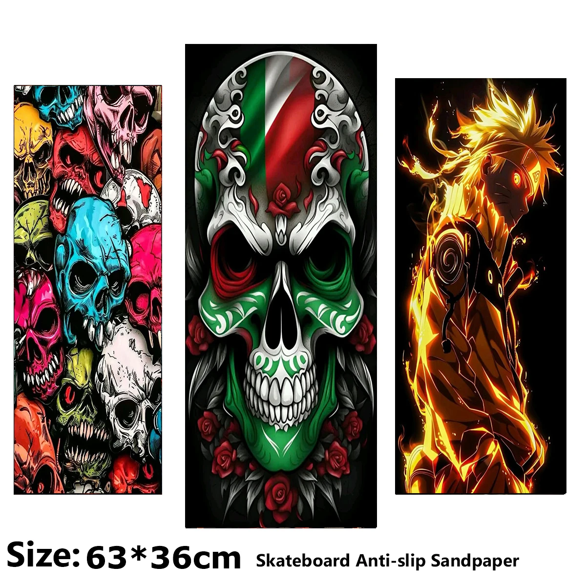 

Colorful Skull Cartoon Funny Pattern Electric Scooter Anti-slip Sticker Sandpaper Skateboard Grip Tape Sheet 63*36cm