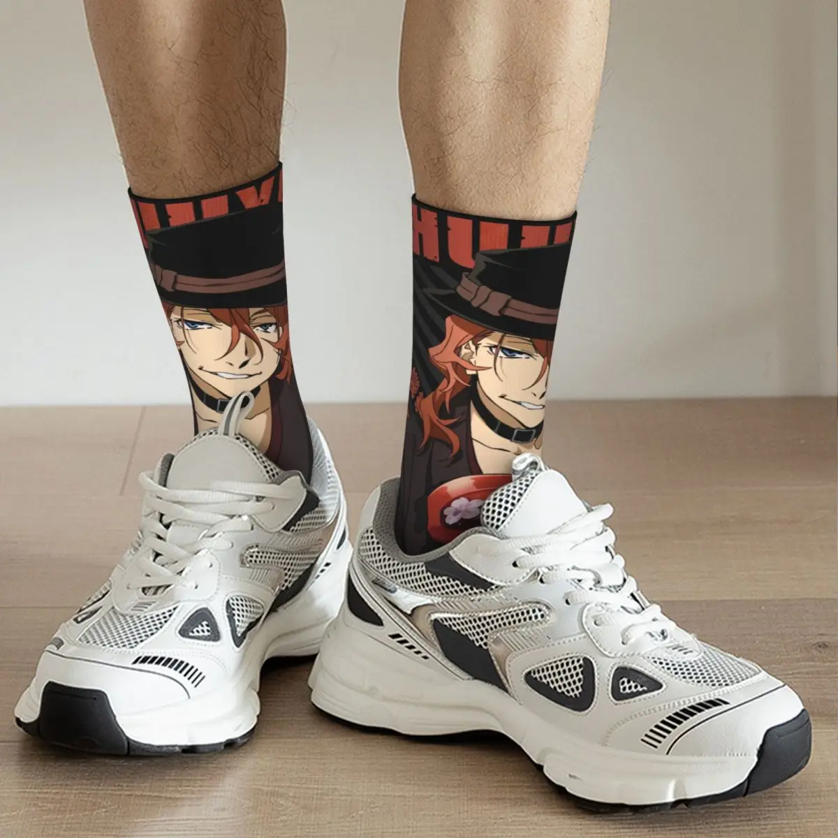 Hip Hop Vintage Chuuya Nakahara Men\'s compression Socks Unisex Bungou Stray Dogs Wan Anime Harajuku Seamless Printed Crew Sock