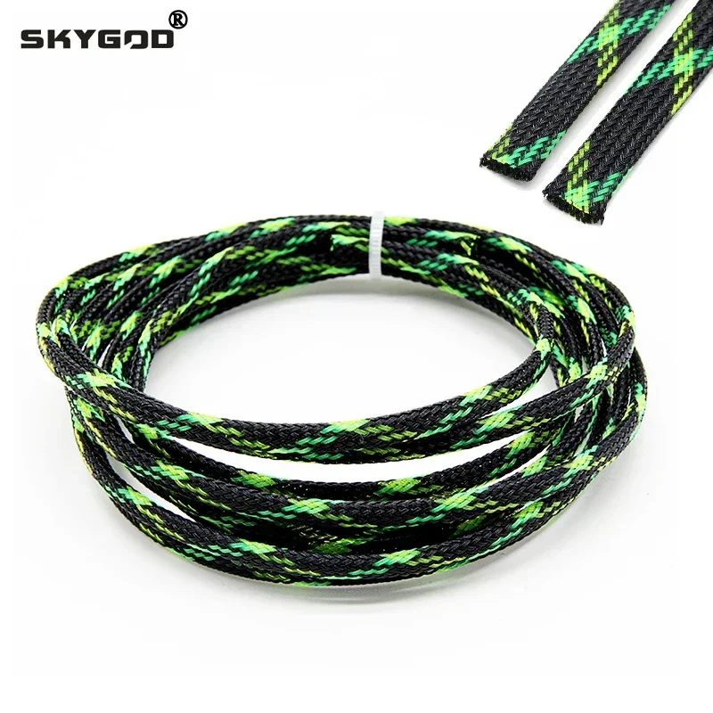 1~50m Black UV Green Yellow Cross PET Braid Sleeve 2/4/6/8/10/12/14/16/20/25/30mm High Density Snake Skin Cable Wrap Sheath