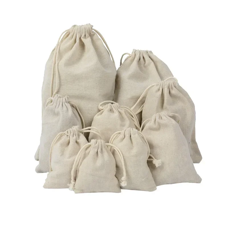 1pcs Linen Drawstring Bags Multiple Sizes Coin Money Card Holder Gift Jewellery Pouch Cosmetic Washing Storage Bag