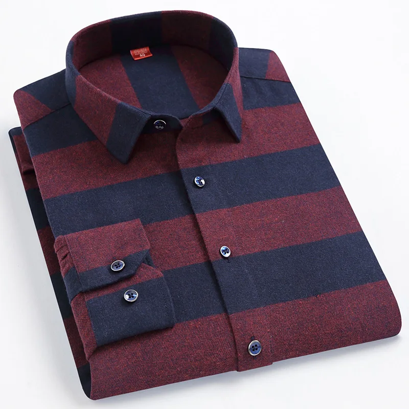 New in shirt  100%cotton brushed long sleeve shirts for man slim fit formal plain shirt casual striped designer plaid clothes