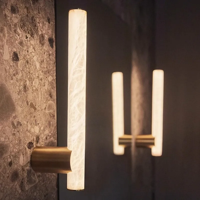 

2025 New Minimalist Natural Marble Wall Lamp All Copper Living Room Decoration Bedroom Corridor Bedside LED Lighting Fixtures