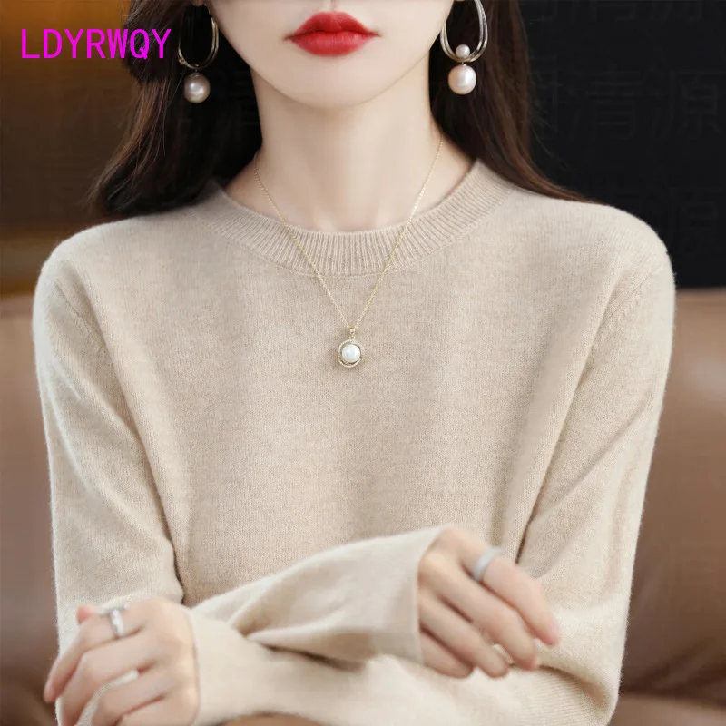 Autumn and Winter New Round Neck Sweater Women's Pullover Knitwear Solid Color Long Sleeve Women's Thin Underlay Short Underlay