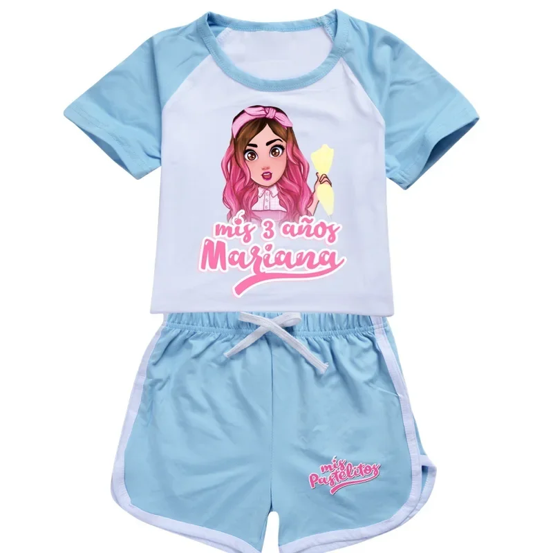 Pijama de cupcakes anime para criança, camiseta de algodão de manga curta e shorts, roupas esportivas casuais para meninos e meninas, verão