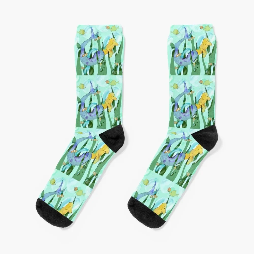 Golden Mer-dog Socks Children's aesthetic winter thermal Socks Men's Women's