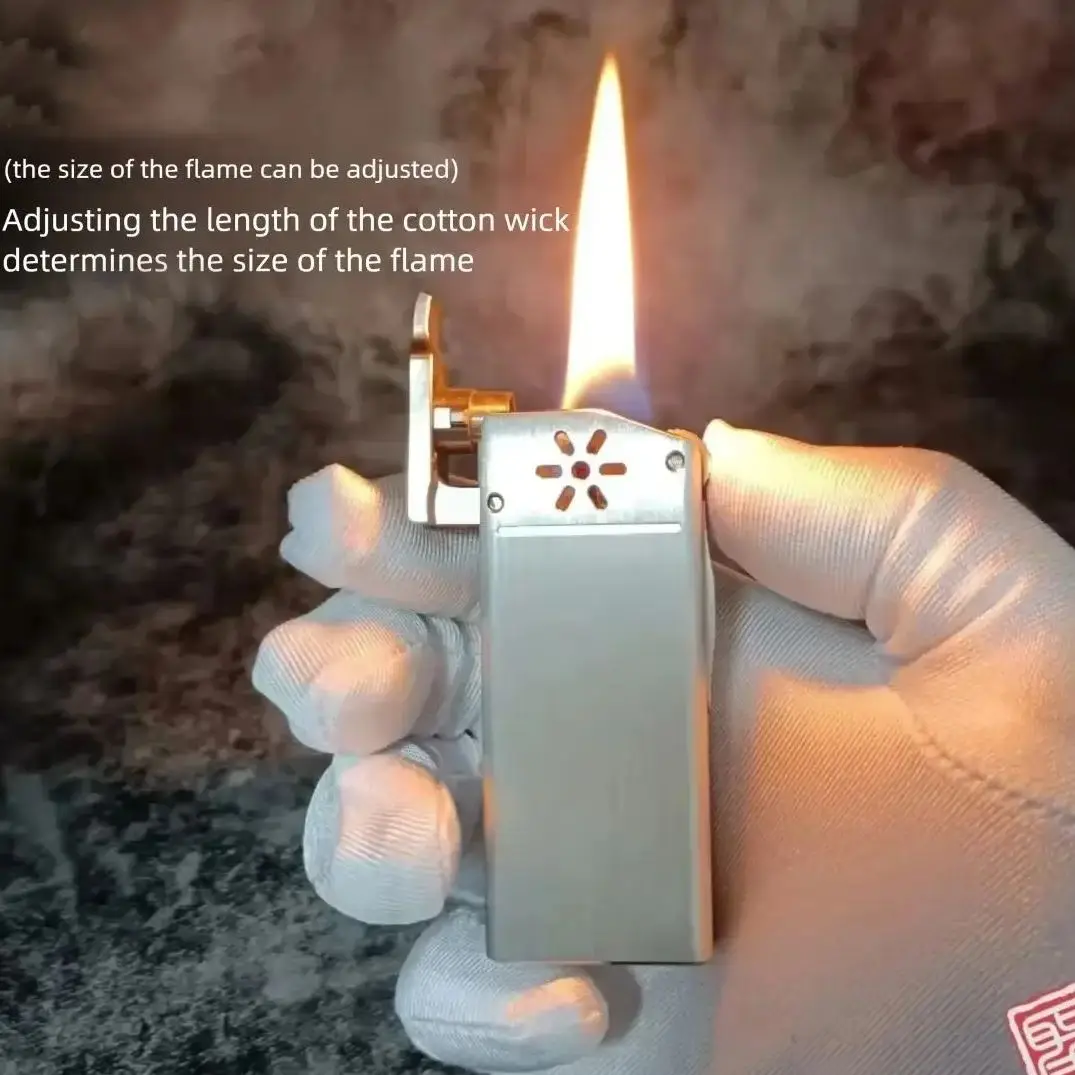 Original Stainless Steel Oil Lighter Compact Windproof Creative Personalized Grinding Wheel Ignition Unique Lighter for Men