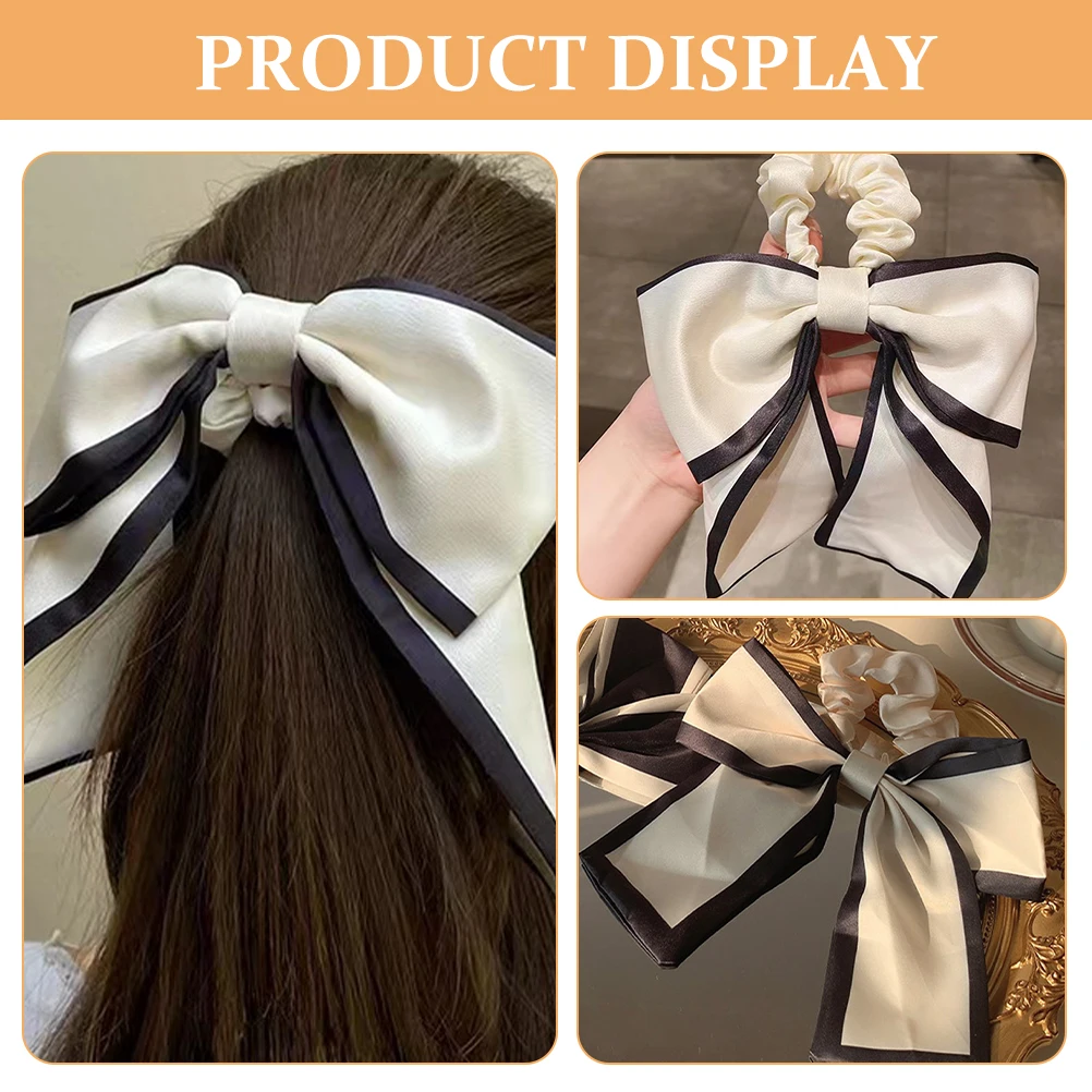 

3pcs Black Bow Ties Women Girls Elastic Ponytail Holders Hair Accessories Polyester Comfortable Stylish Daily Use Thick Hair