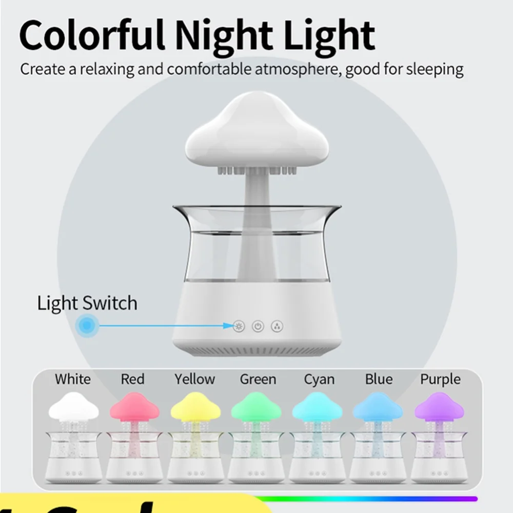 Mushroom Rain Air Humidifier Colorful Night Light Mini Water Diffuser Moisturize Skin Relieve Fatigues for Friends Family Gifts