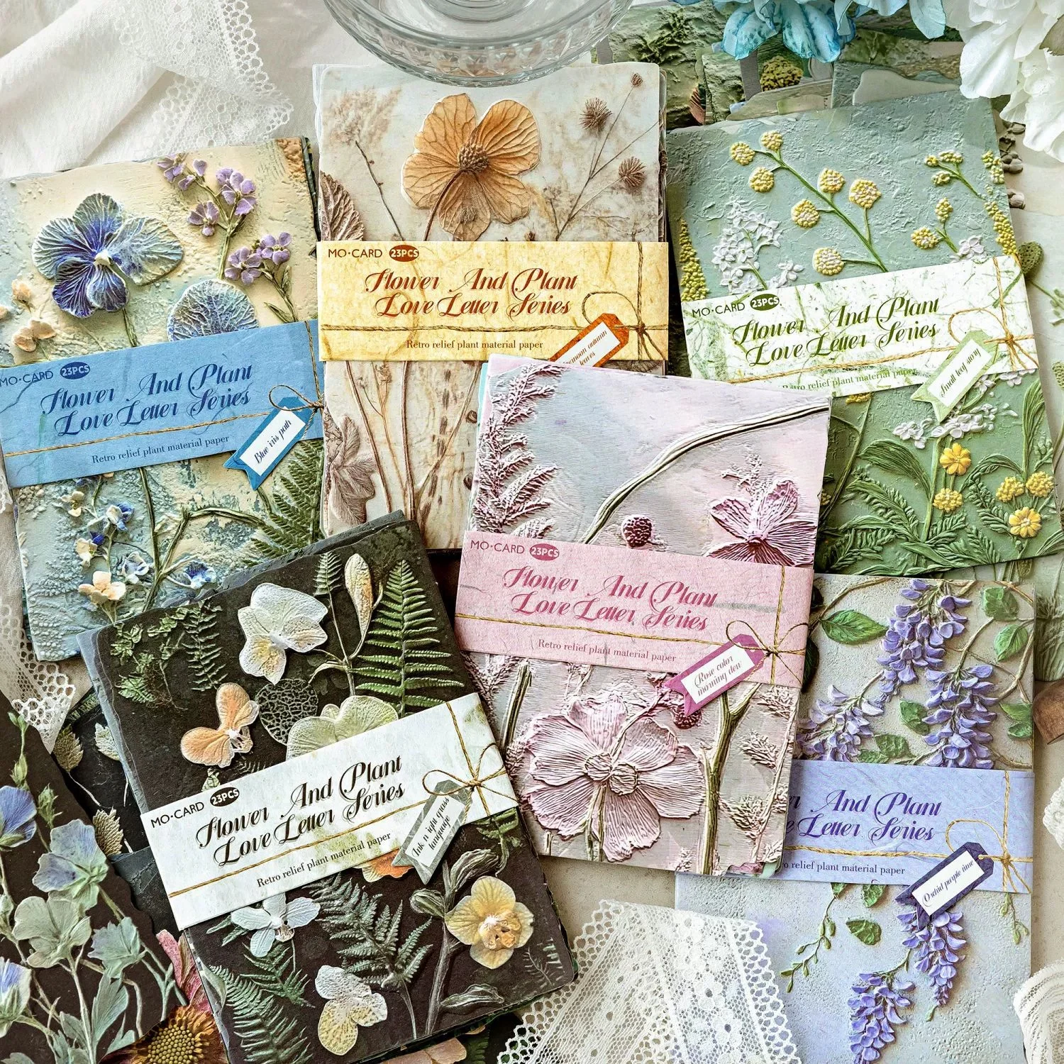 23pcs Embossed Flower & Plant Love Letter Paper - Retro Relief Decorative Paper for Scrapbooking & Journaling DIY Crafts