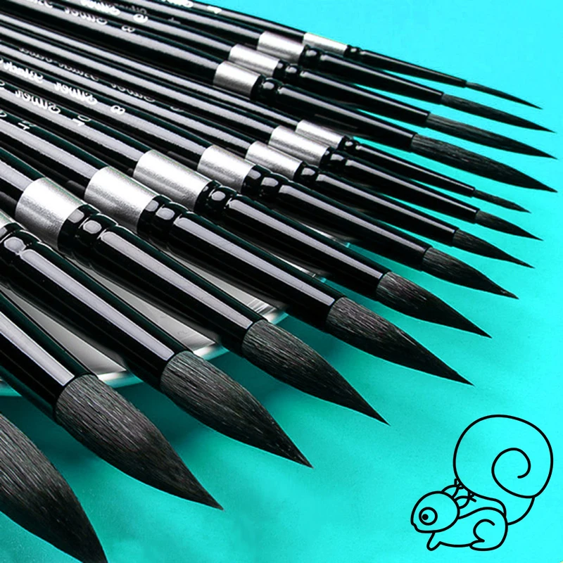 Black Velvet 1 Pcs Watercolor Brush Squirrel Hair Mop Brush Round Pointed Artist Brush For Gouache Aquarelle Watercolor Painting