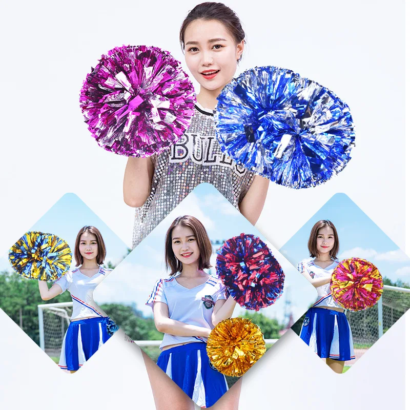 Cheer Pompoms Multicolor Cheer Balls Pom Poms Gold Handle Pompoms for Women Girl Kids Dance Cheerleading Accessories RH02