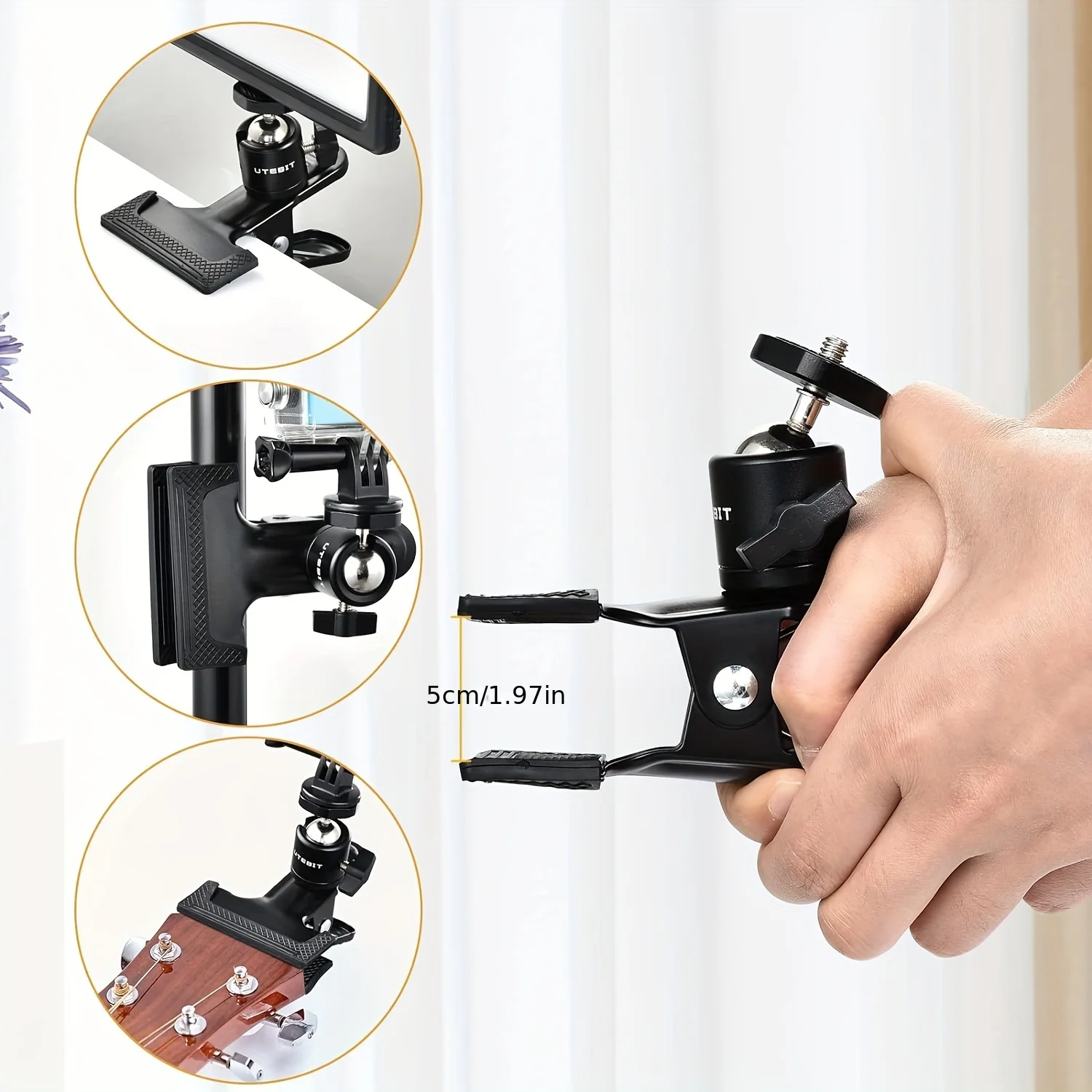 Clamp Mount, Camera Flash Mount, Phone Mount, 360° Camera Clamp, Clamp Tripod Flash Rail Mounting Adapter With 1/4\