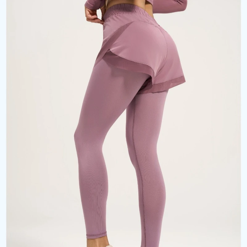 

Женские ложные двухсекционные компрессионные брюки для фитнеса и йоги с высокой талией, уличные брюки для бега, Новое поступление, летние брюки с подтяжкой ягодиц