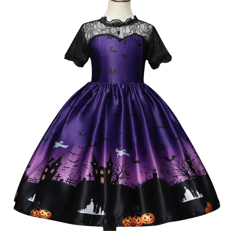 Girls Halloween Witch Costume for Kids Wednesday Disguise Mesh Dress Vampire Cosplay Clothes Fancy 2024 Carnival Easter Dress Up