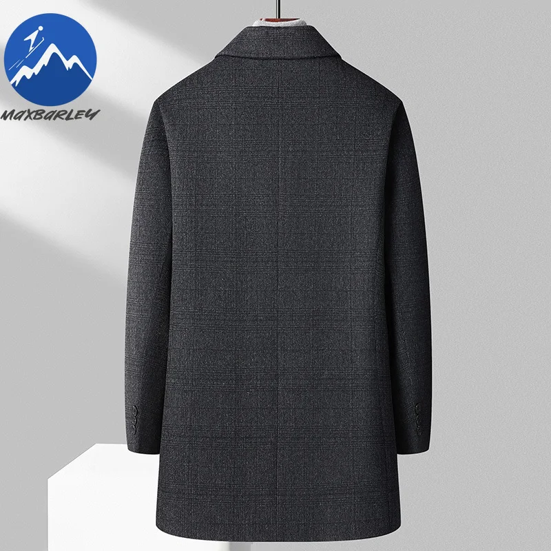 Maxbarley Winter Down Coat Lightw Luxurious Detachable Lining Working Cold Proof Overcoat Mens Mid Length Warm Woolen Trench