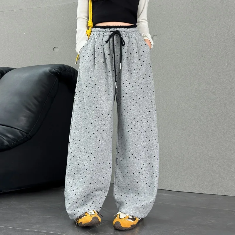UNITIM Junior Girls Pants Autumn Dot Printed Young Teenagers Girls Wide Leg Pants 4-14Yrs Kids Girls Elastic Waist Casual Pants