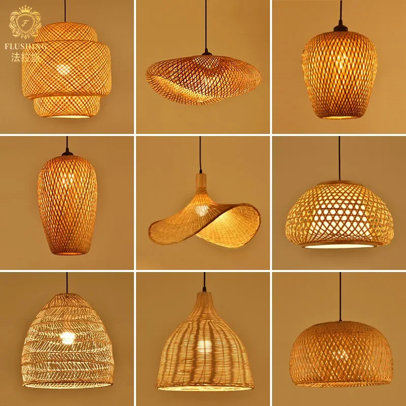 

Newest Bamboo Pendant Lamp Ceiling Lights Rattan Wicker Lustre Hand Knit Braiding Suspended Home Dining Braided Indoor Decor Hot