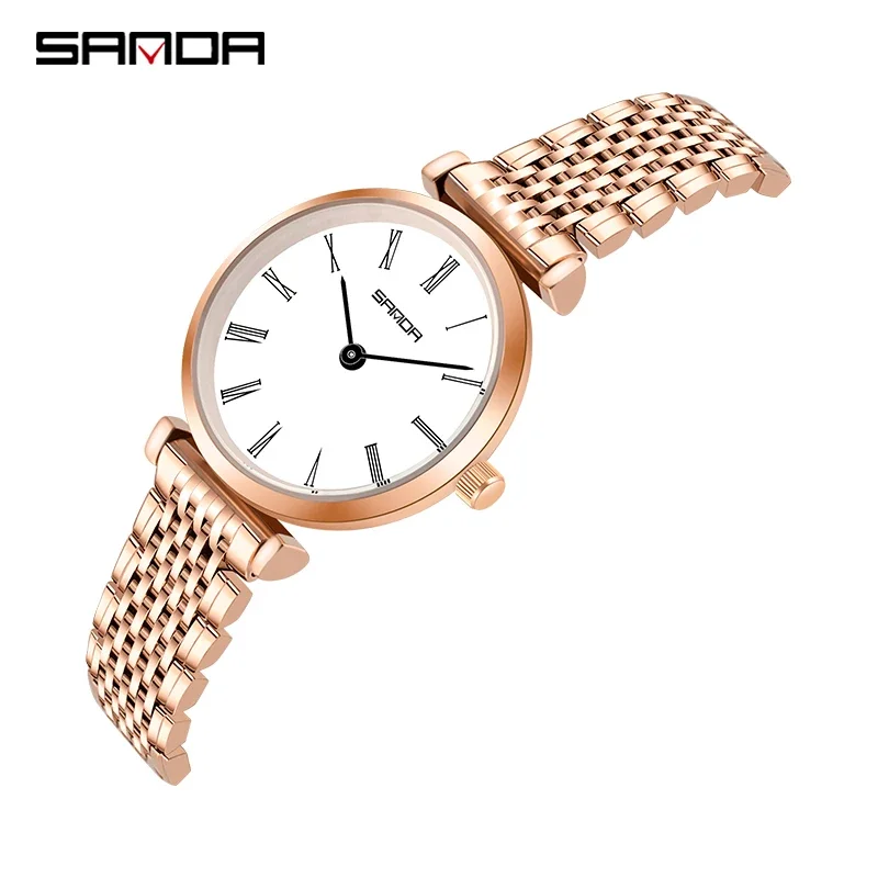 

SANDA Fashion Quartz Movement Women Watch Slim Rose Gold Stainless Steel Watch Waterproof Alarm Clock Watch Relogio Feminino