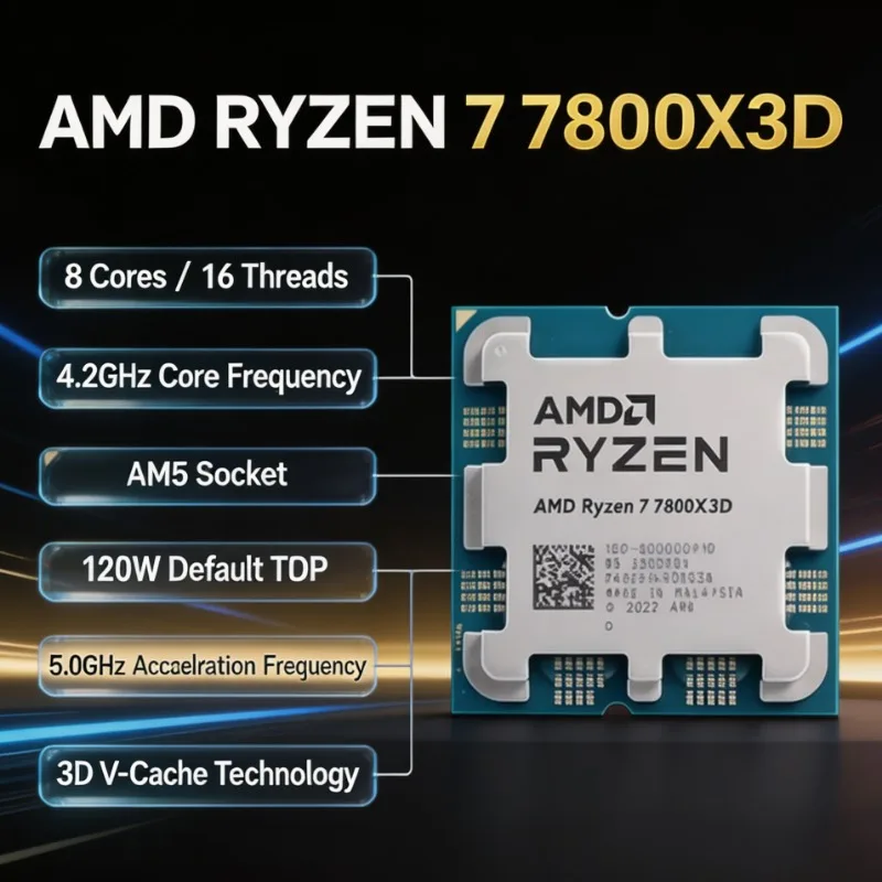 AMD Ryzen 7 7800X3D Gaming CPU 8 Core 16 Thread Up to 5.0GHz 96MB L3 Cache AM5 Zen 4 Tray Processor No Fan Desktop