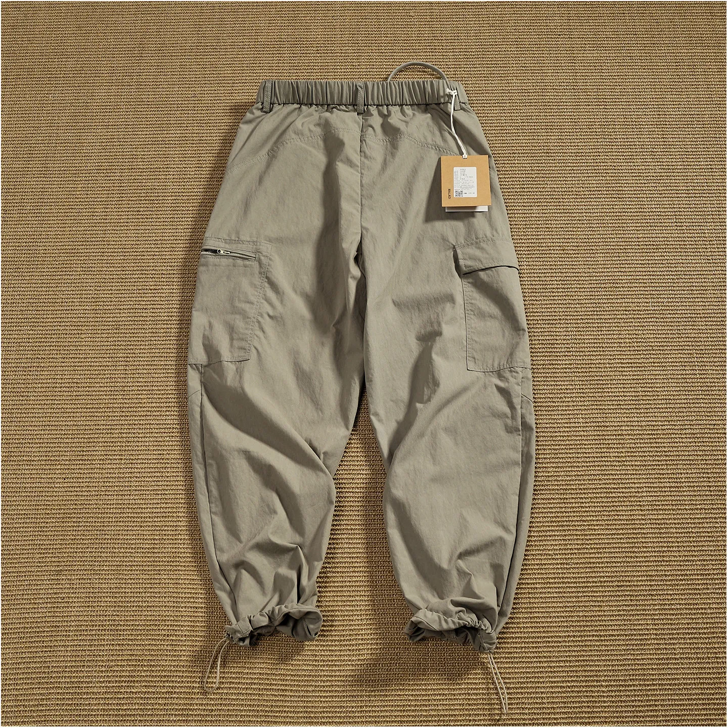 Summer thin breathable overalls men's outdoor multi-pocket drawstring leg loose casual pants