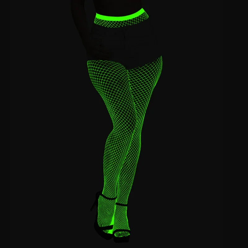 2023 New Adult Women Sexy Luminous Fishnet Bodystocking Erotic Glow In The Dark Hollow Out See Through Tights Lingerie Clothes