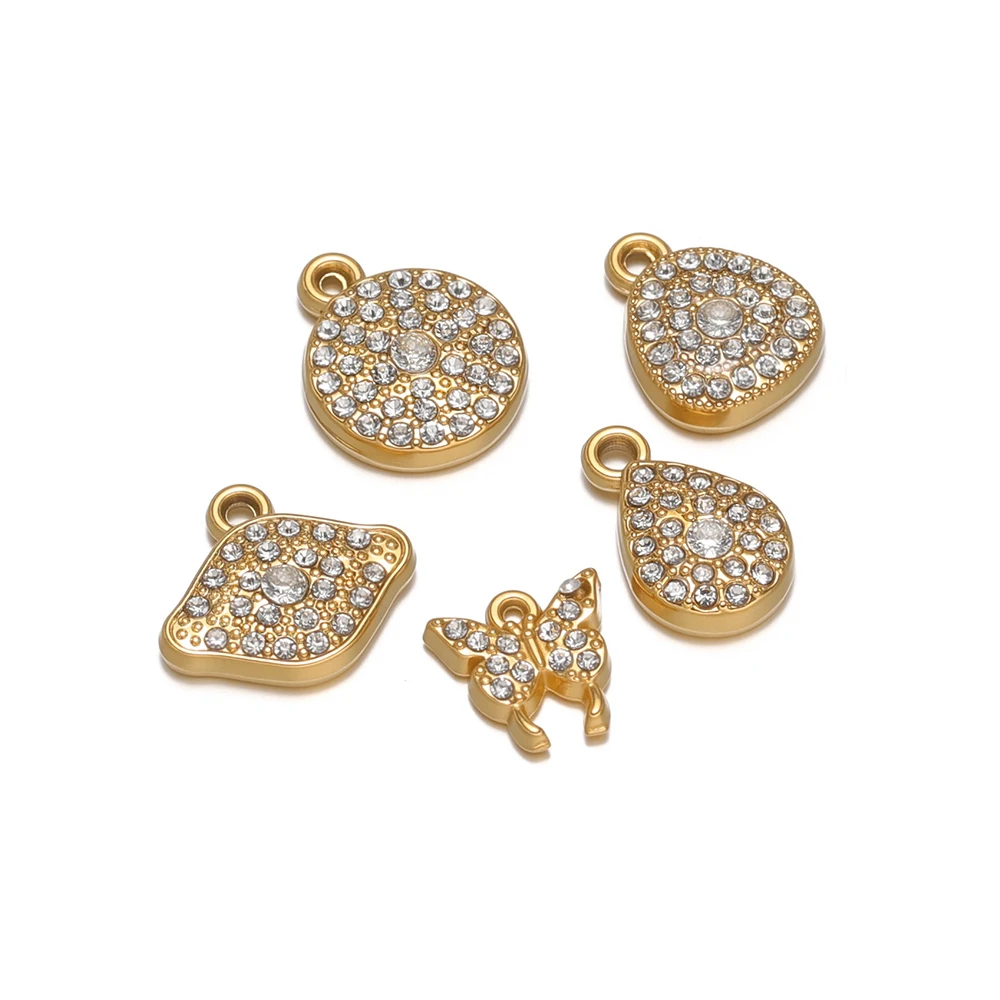 5pcs Stainless Steel Rhinestone Round Butterfly Eye Charms for Luxury Jewelry Making DIY Bracelet Necklace Pendants Decoration