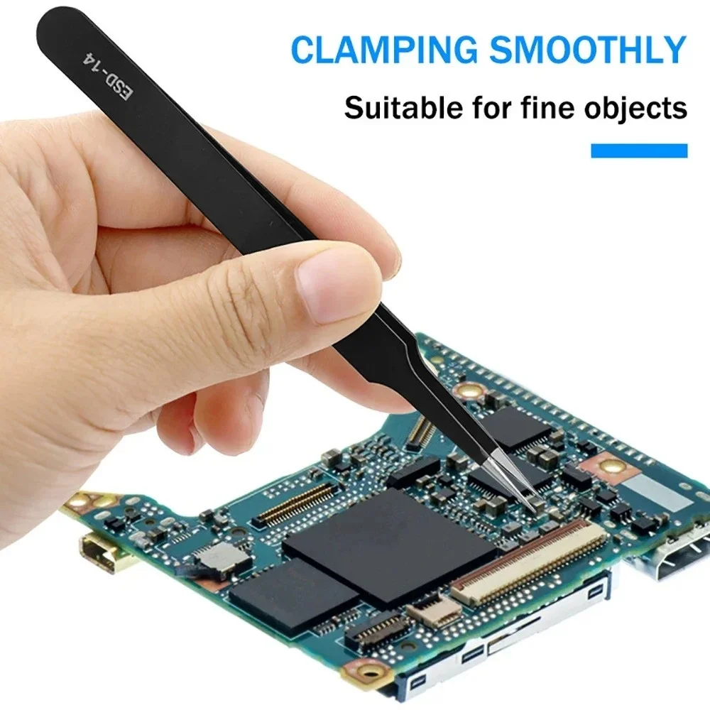 6 قطعة أدوات الملقط ESD مكافحة ساكنة الدقة ملقط من الفولاذ المقاوم للصدأ أداة للإلكترونيات إصلاح صنع المجوهرات الحرف لحام #3