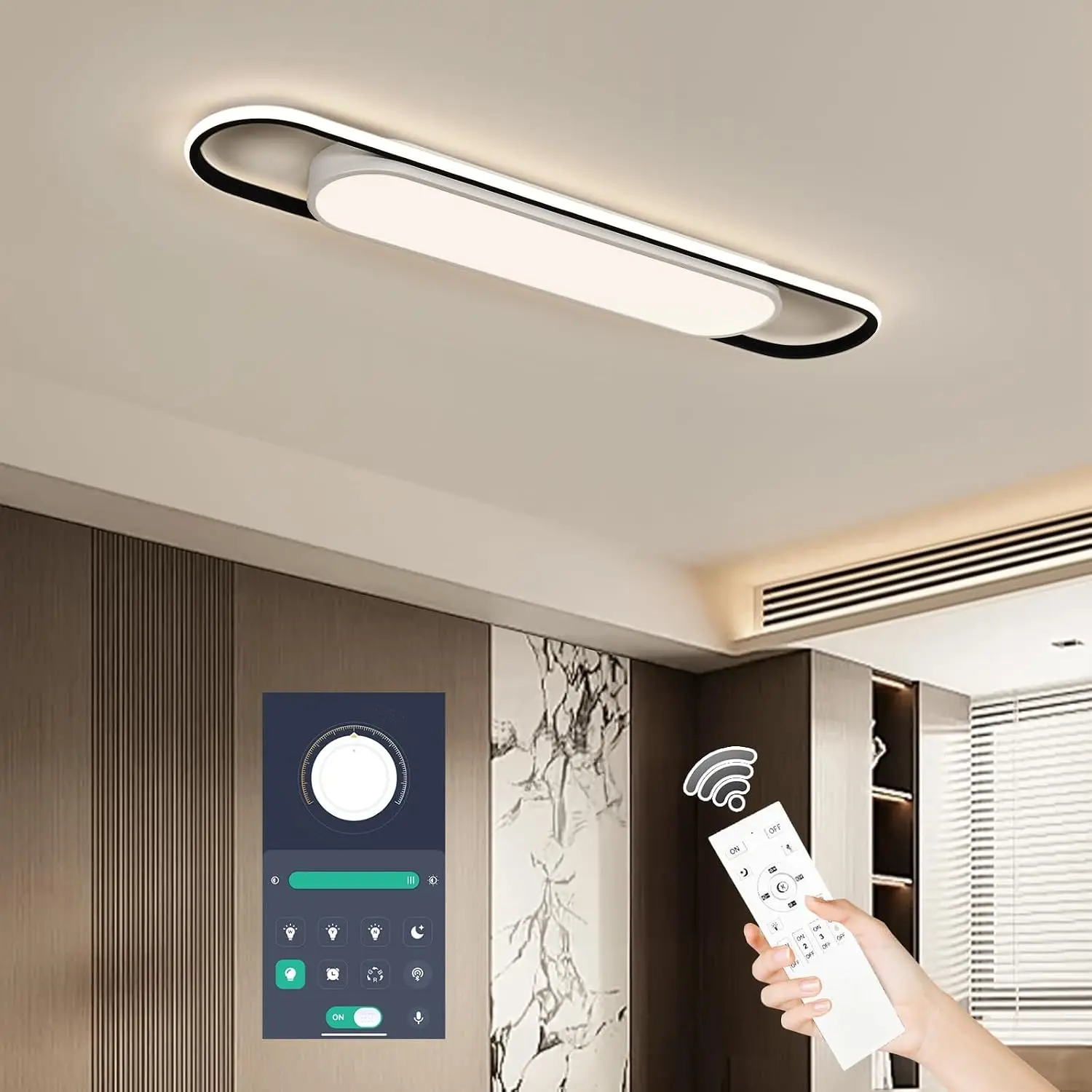 Dimmable Linear Ceiling Light Smart LED High Brightness Remote Control Kitchen Garage Hallway Laundry Study