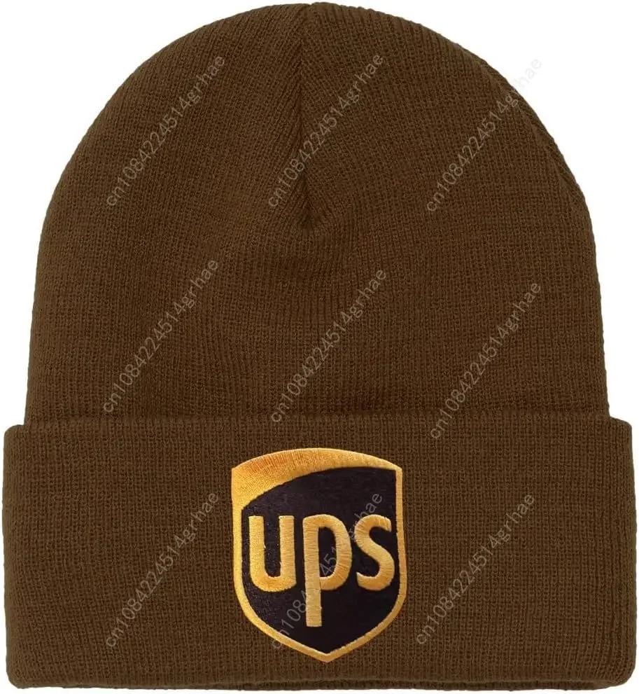 Brown United Parcel Service Official Style Color Embroidered Patch Front Khaki Brownn Beanie Knit Cap Winter Hat