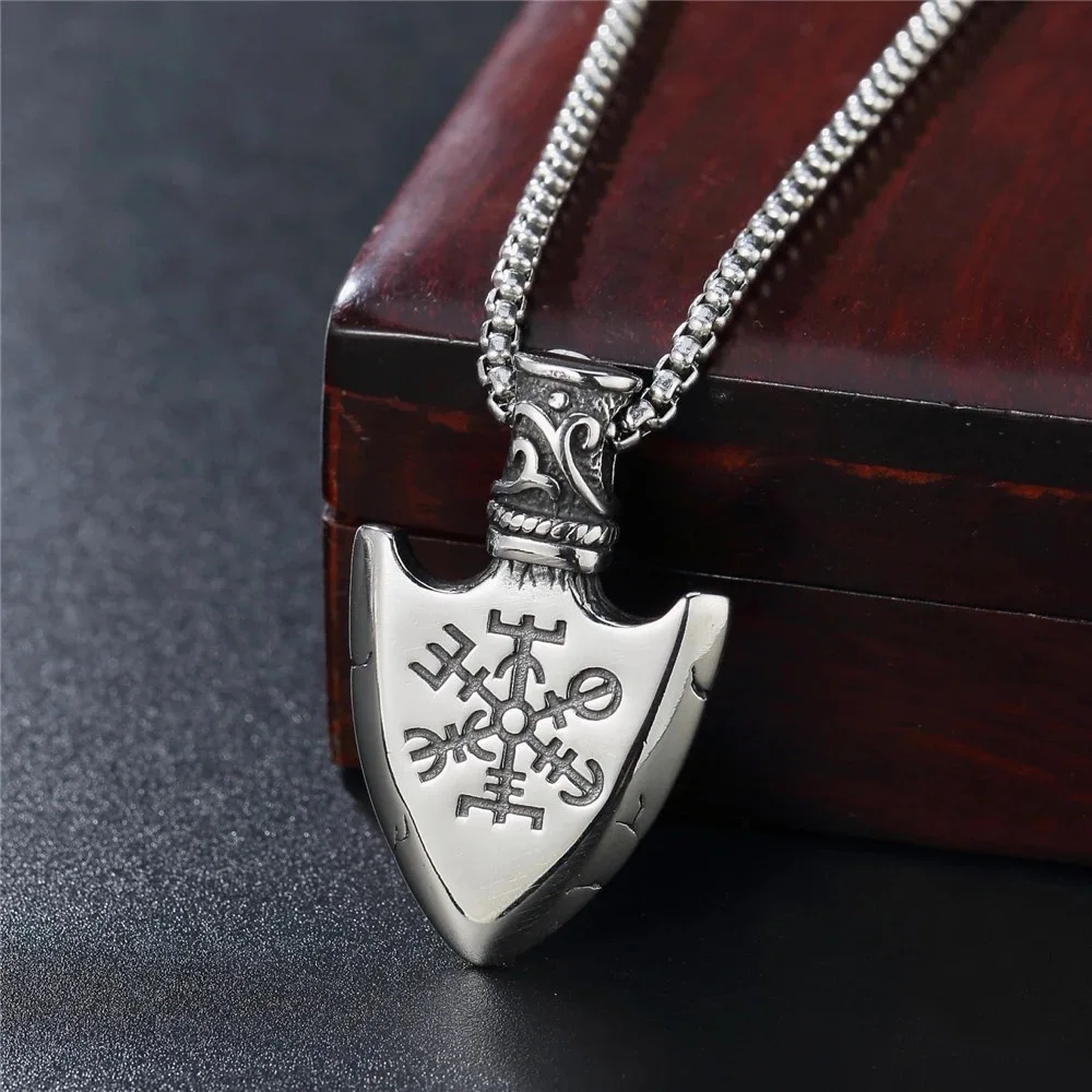 Nordic Odin Viking Spear Triangle Knot Shield Pendant Necklace Men's Punk Hip Hop Trendy Cool Accessories