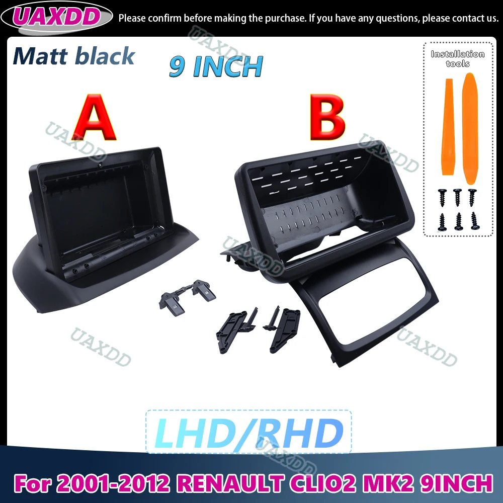 UAXDD 2 Din Car Interior Stereo For 2001-2012 RENAULT CLIO2 MK2 9 INCH Android Frame Kit Panel Center Fascia Cable Dashboard DVD