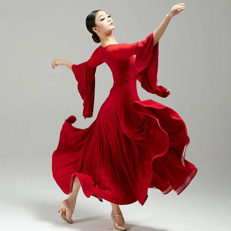 

Ballroom Dance Dress Standard Performance Stage Wear Women Waltz Dance Dresses Red Modern Dancing Practice Clothes Black AMY3256