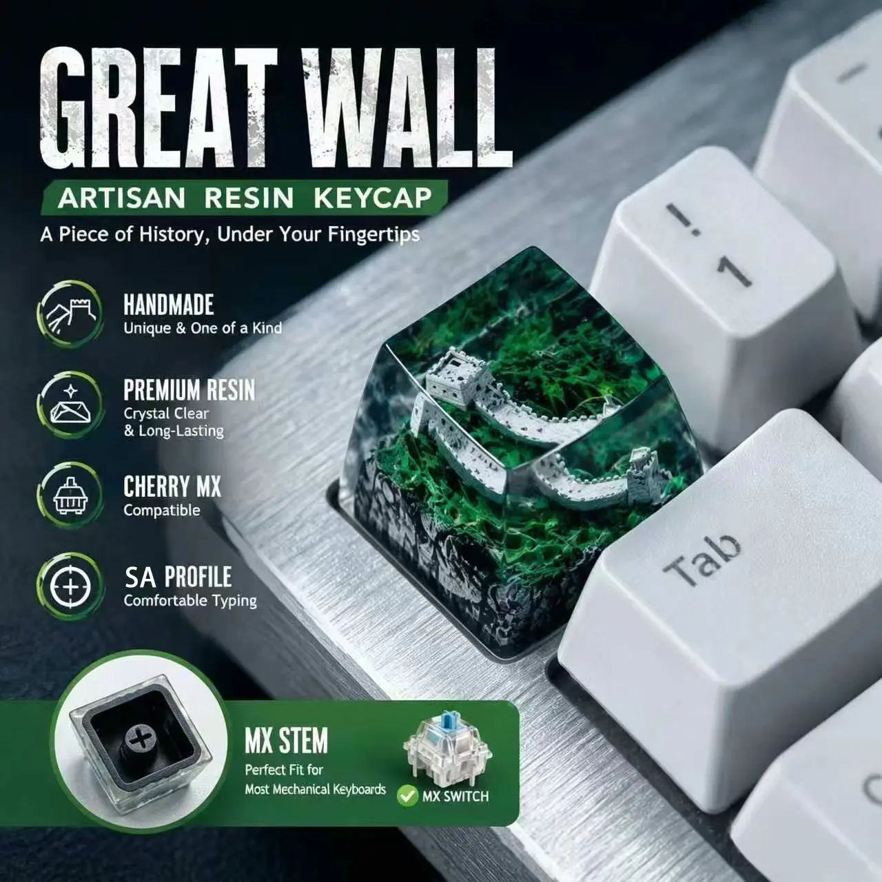 STJORNEX Artisan Keyboards Keycaps Great Wall Resin Custom ESC 1U SA R1 Handmade for MX Switch Mechanical Keyboards Keycap
