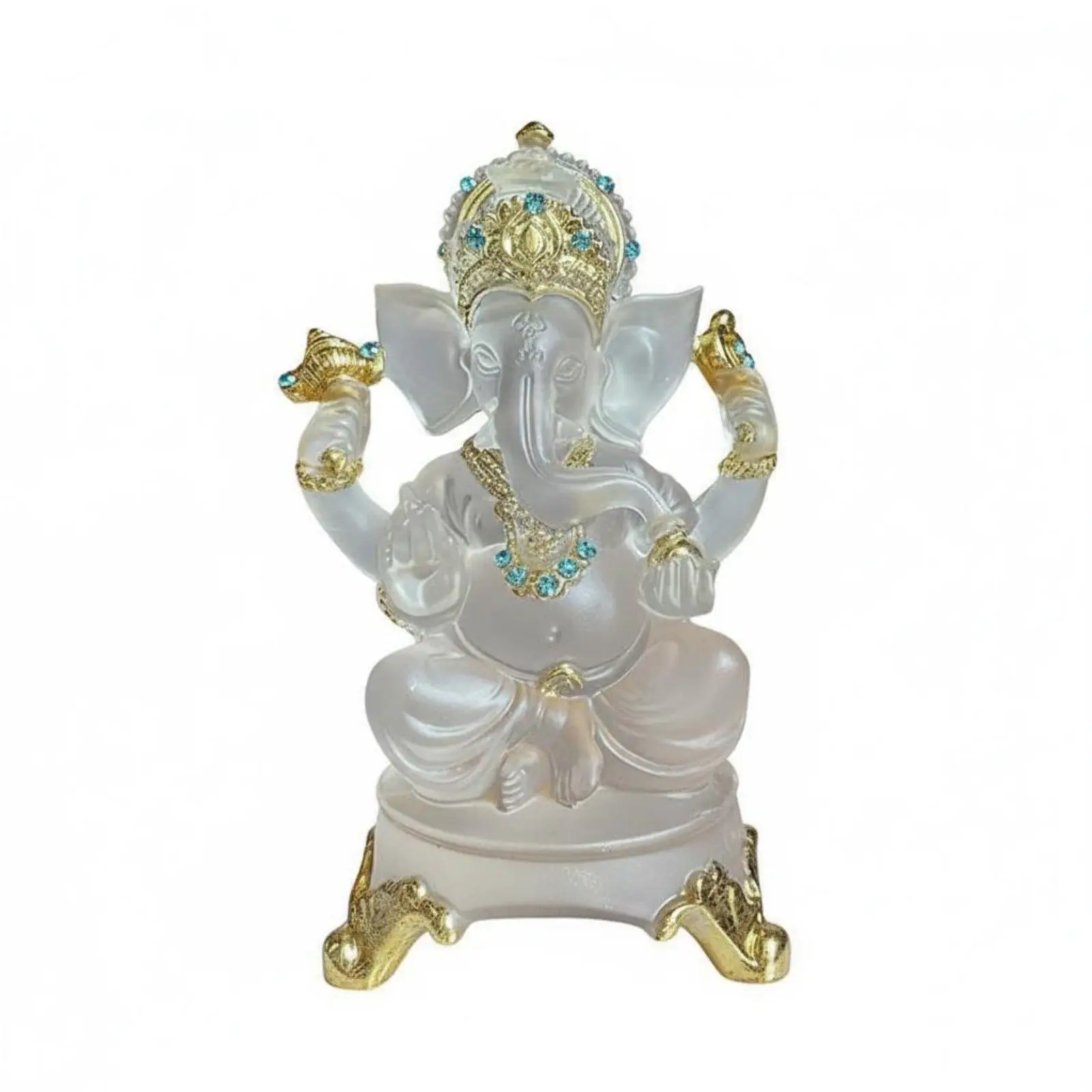 Transparent Blue Resin Elephant Deity Statue Decorative Sculpture for Home Accent Art Figure Ganesha Inspired Spiritual Decor