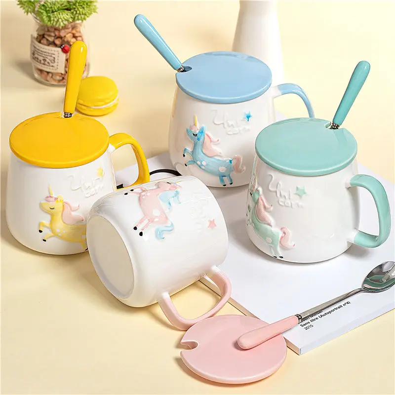 Unicorn Coffee Mug with Lid Spoon Drinking Water Cup with Lid and Spoon Cute Christmas Gift for Women Girl