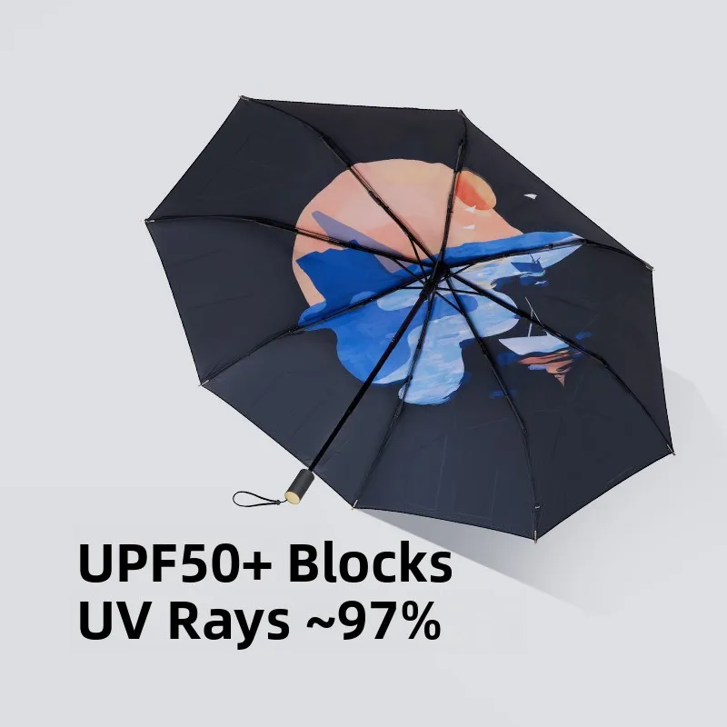 Banana Leaf Simple Elegant Sun Umbrella Women's Sunshade Umbrella Black Glue Double Layer Sunflower Lotus Hawk Night Sunrise
