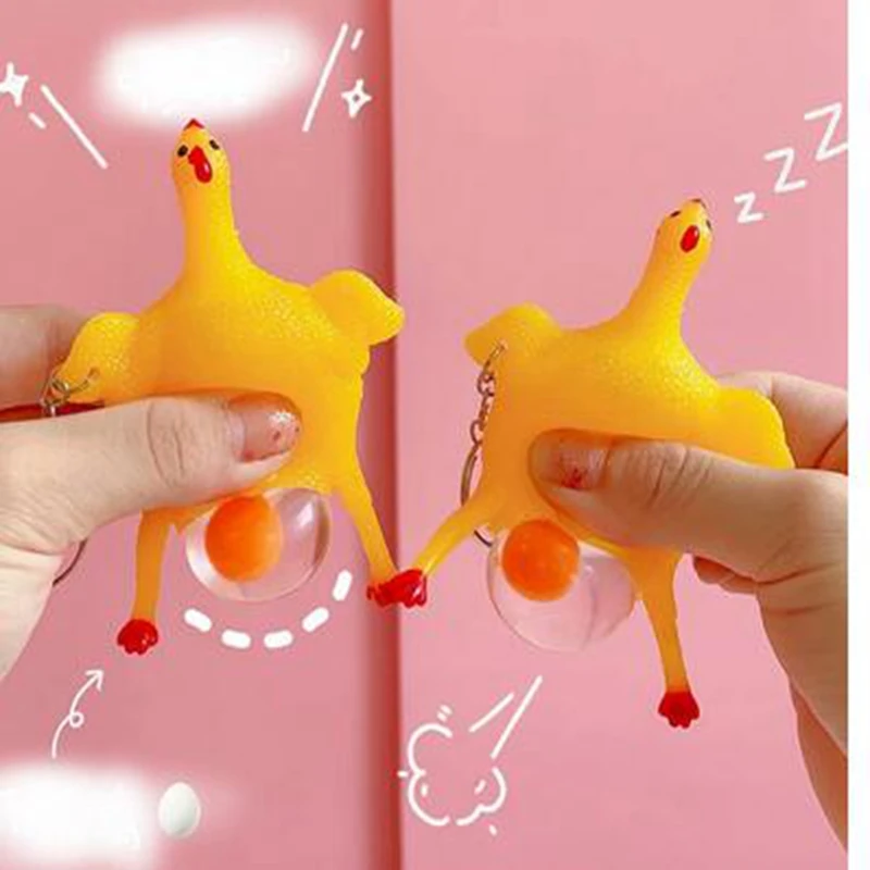 Y2K Funny Toys Chicken Egg Laying Hens Crowded Stress Ball Keychain Creative Spoof Tricky Gadgets Toy Chicken Keyring Aesthetic