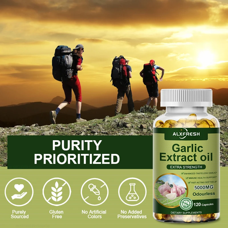 Alxfresh Organic Garlic Oil Extract Capsule for Immune, Cardiovascular Health Support, Glutathione Level, Cellular Detox Product