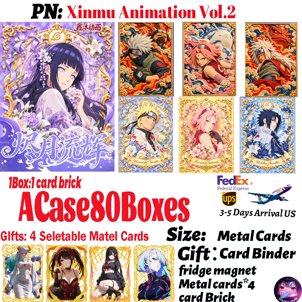 Naruto XinMu Wave 2 Embossed Metal Collectible Trading Cards Haruno Sakura Hyuuga Hinata Rare Anime  CCG TCG Trendy Hobby Gift