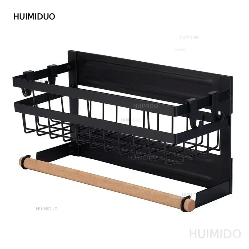 Magnetic Refrigerator Spice Rack - Kitchen Organizer with Hook & Paper Towel Holder, Side-Hanging Shelf for Spices & Utensils