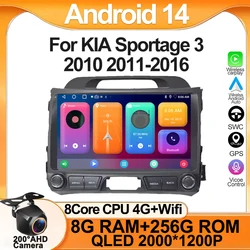 Carplay Android 14 For KIA Sportage 3 2010 2011-2016 Stereo BT Car Multimedia Player Navigation QLED Screen no 2 din dvd 5G WIFI
