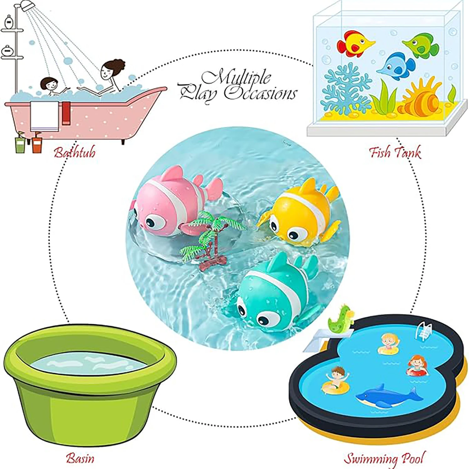 Giocattolo per pesci piccoli avvolti per bambini, bagno interattivo, giochi d'acqua, passeggiate con catena da tavolo